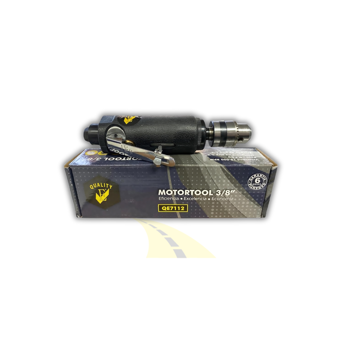 Este motortool de 3/8" con mandril es una herramienta neumática potente y versátil, diseñada para realizar tareas de alta precisión en materiales como metal, madera y plástico. Su mandril ajustable permite el uso de diversas brocas, adaptándose a múltiples aplicaciones tanto en talleres industriales como en montallantes. Equipado con un motor robusto, ofrece un rendimiento eficiente y constante, garantizando un acabado profesional en cada trabajo. Su diseño ergonómico asegura comodidad y control, haciéndolo perfecto para largas jornadas de trabajo. Fabricado con materiales de alta durabilidad, este mototool es una excelente opción para quienes buscan calidad y eficiencia.
